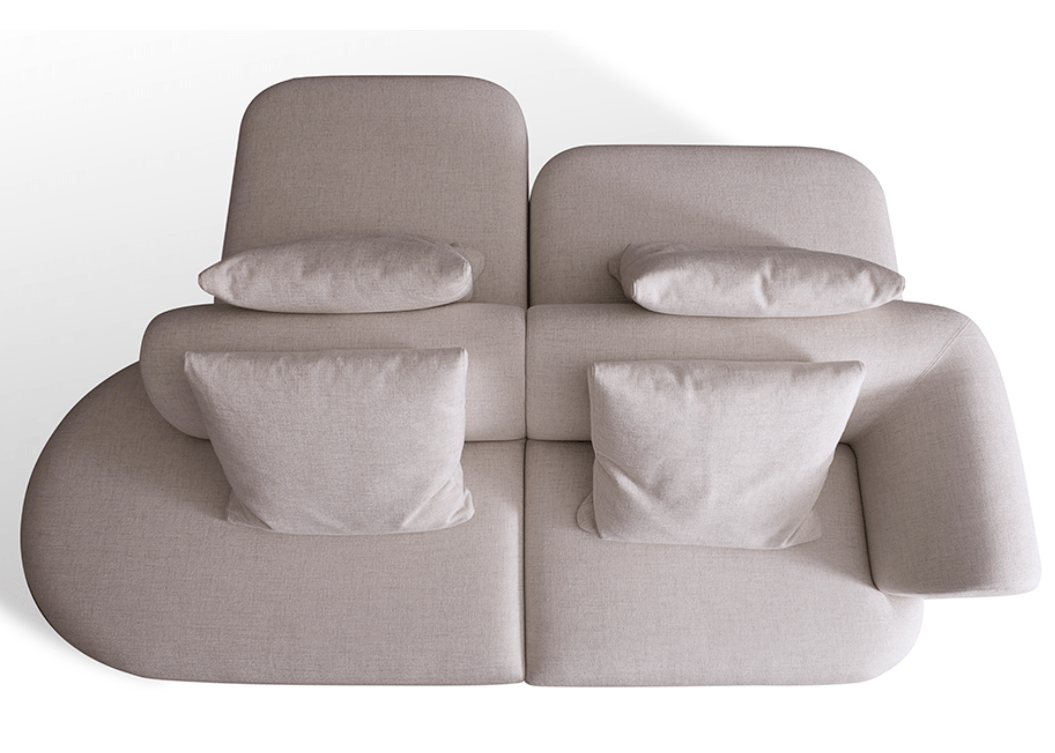 Detalhe das formas arredondadas do Sofá Comfy, proporcionando conforto.